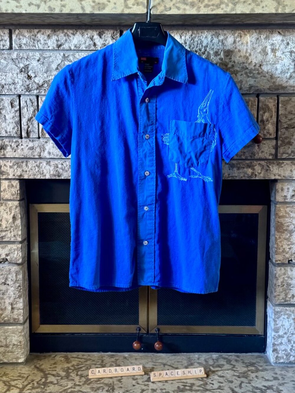 Vintage Y2K Diesel Heron Embroidered Short Sleeve Mens L Royal Blue Archival HTF